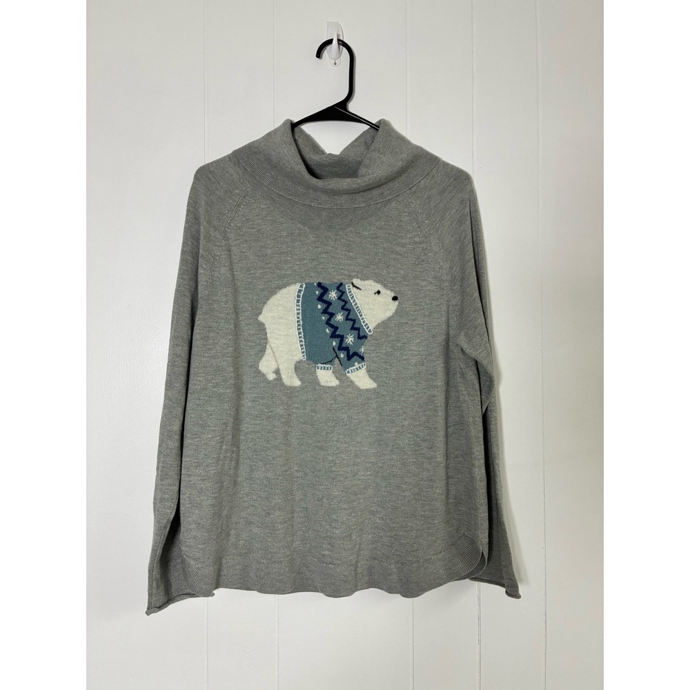 J. Jill Nordic Polar Bear Sweater‎ PM Gray Blue Cozecore Gorpcore Winter Cabin